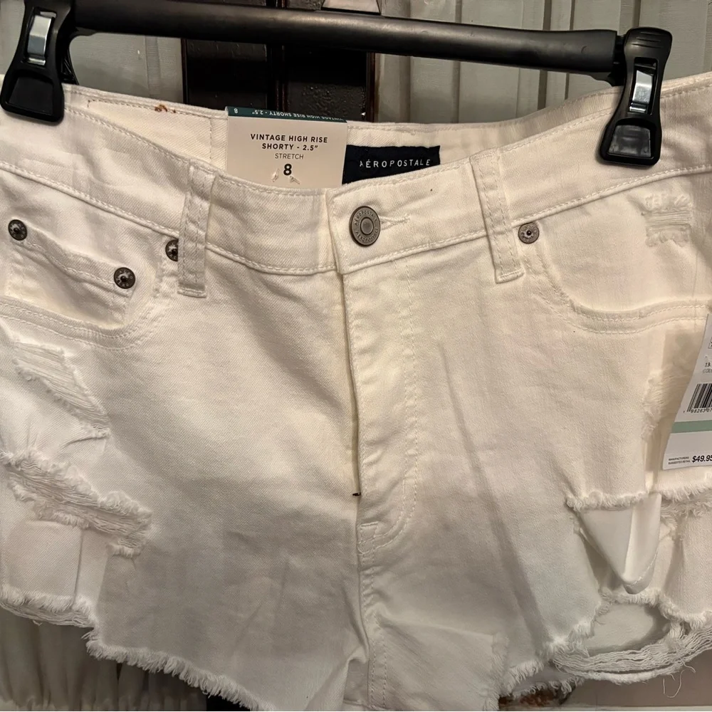 Aeropostale White Distressed High-Rise Jean Shorts